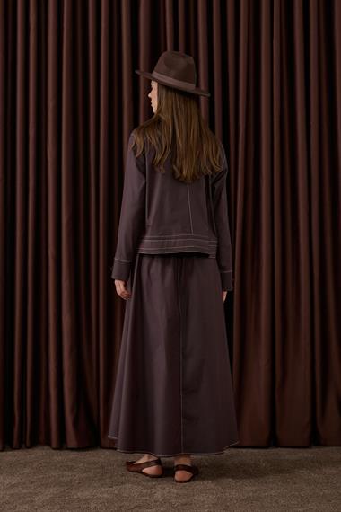 Amara Gold Düğmeli Dikişli Etekli Takım KAHVERENGİ