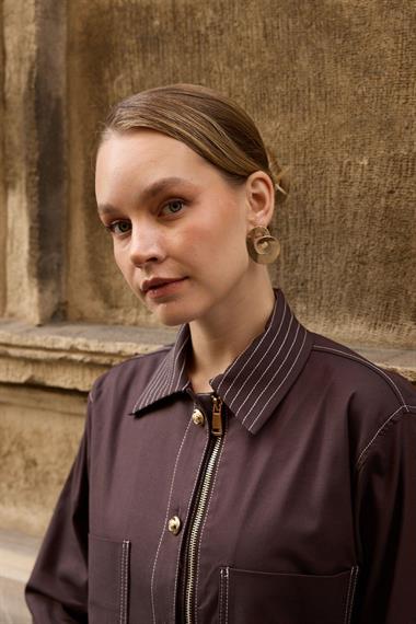 Amara Gold Düğmeli Dikişli Etekli Takım KAHVERENGİ