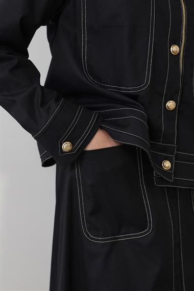 Amara Gold Düğmeli Dikişli Etekli Takım LACİVERT