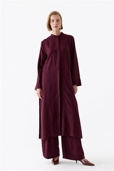 Ase Dikiş Detaylı Hakim Yaka Lyocell Tunik BORDO