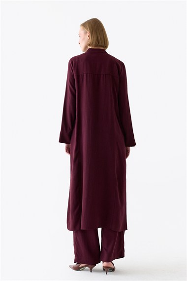 Ase Dikiş Detaylı Hakim Yaka Lyocell Tunik BORDO