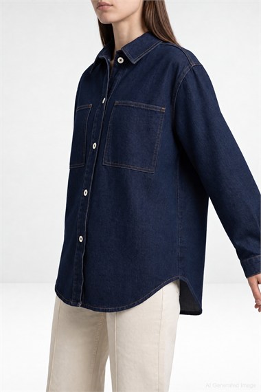 Basic Denim Gömlek KOYU LACİVERT