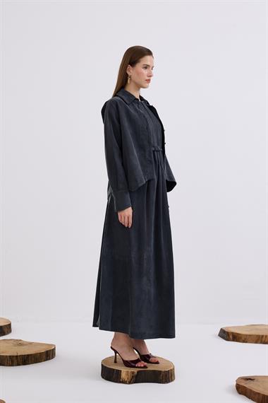 Bella Asimetrik Kesim İçlik Elbiseli Takım SİYAH