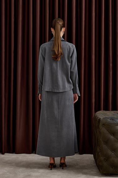 Bella Asimetrik Kesim İçlik Elbiseli Takım GRİ