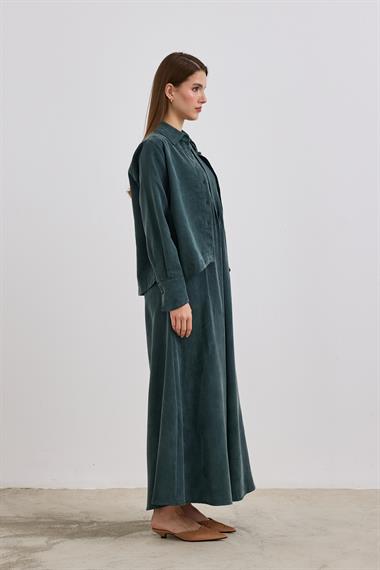 Bella Asimetrik Kesim İçlik Elbiseli Takım ZÜMRÜT