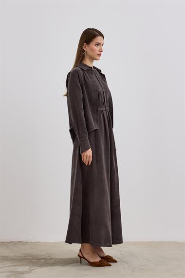 Bella Asimetrik Kesim İçlik Elbiseli Takım KAHVERENGİ