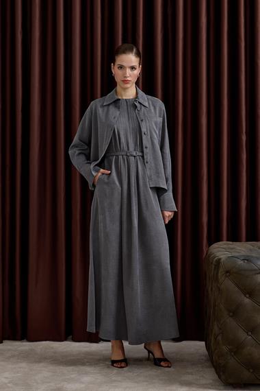 Bella Asimetrik Kesim İçlik Elbiseli Takım GRİ