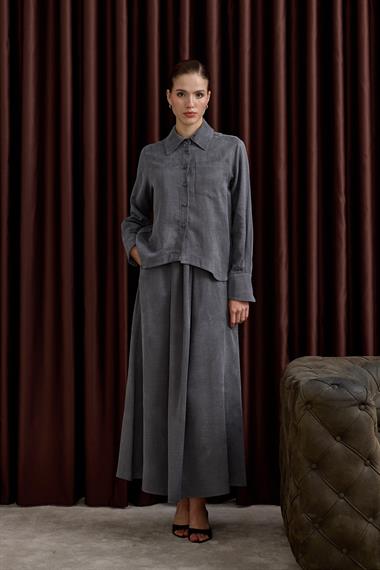 Bella Asimetrik Kesim İçlik Elbiseli Takım GRİ