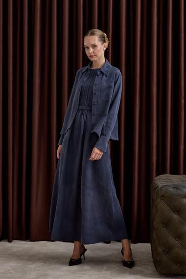 Bella Asimetrik Kesim İçlik Elbiseli Takım LACİVERT