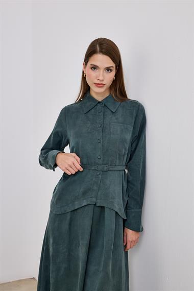 Bella Asimetrik Kesim İçlik Elbiseli Takım ZÜMRÜT