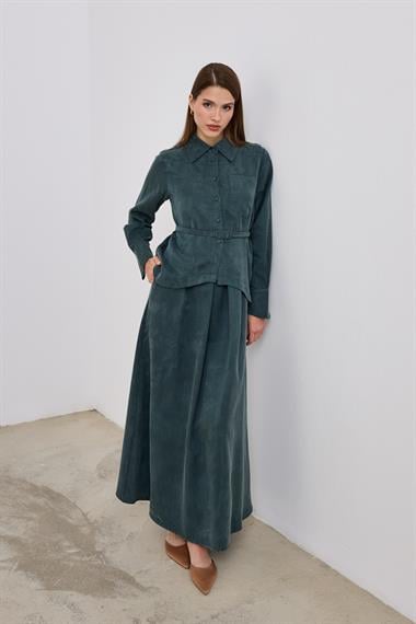 Bella Asimetrik Kesim İçlik Elbiseli Takım ZÜMRÜT