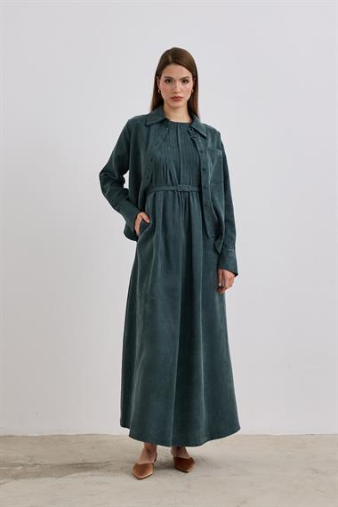 Bella Asimetrik Kesim İçlik Elbiseli Takım ZÜMRÜT