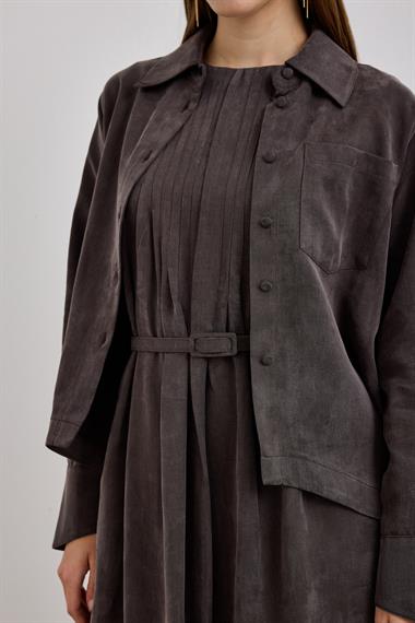 Bella Asimetrik Kesim İçlik Elbiseli Takım KAHVERENGİ