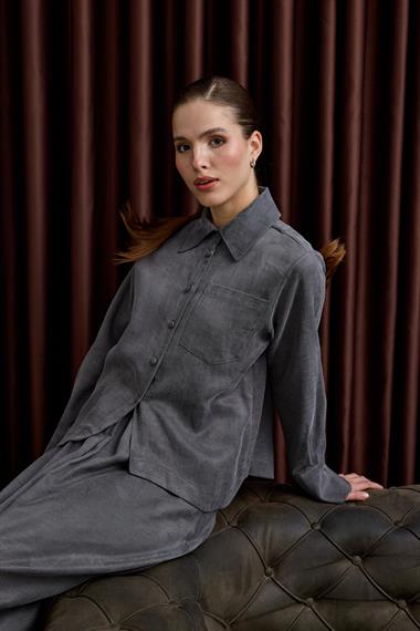 Bella Asimetrik Kesim İçlik Elbiseli Takım GRİ