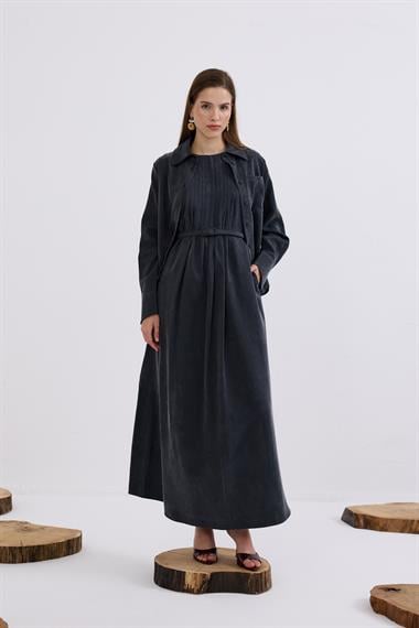 Bella Asimetrik Kesim İçlik Elbiseli Takım SİYAH