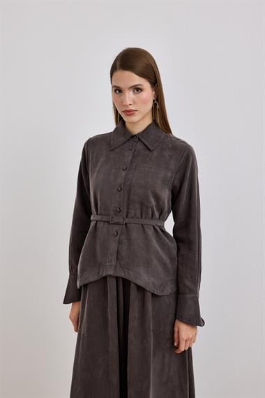 Bella Asimetrik Kesim İçlik Elbiseli Takım KAHVERENGİ