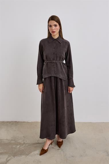 Bella Asimetrik Kesim İçlik Elbiseli Takım KAHVERENGİ