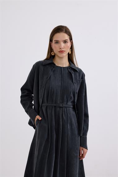 Bella Asimetrik Kesim İçlik Elbiseli Takım SİYAH