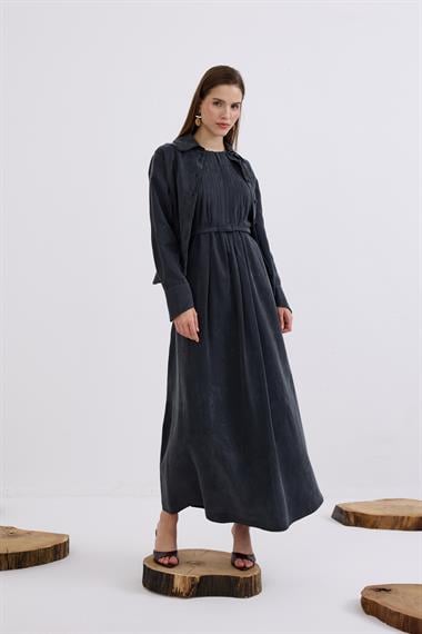 Bella Asimetrik Kesim İçlik Elbiseli Takım SİYAH