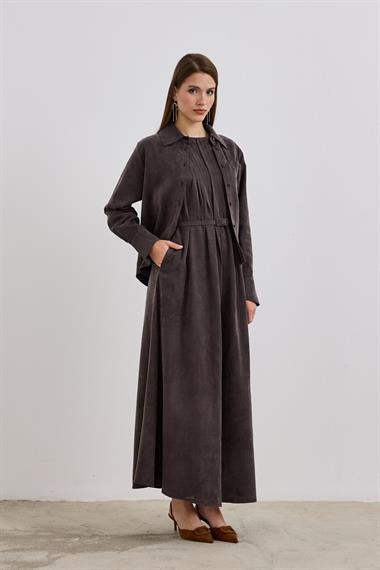 Bella Asimetrik Kesim İçlik Elbiseli Takım KAHVERENGİ