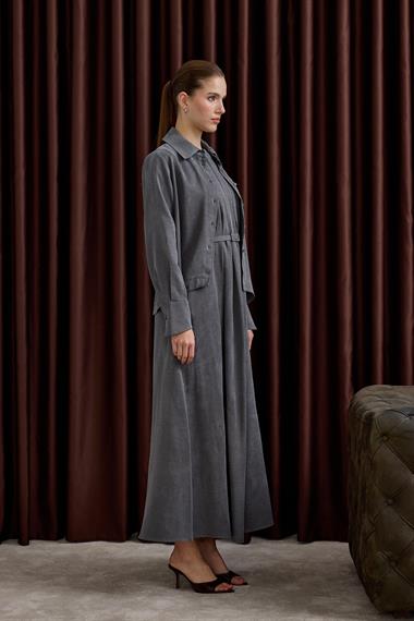 Bella Asimetrik Kesim İçlik Elbiseli Takım GRİ