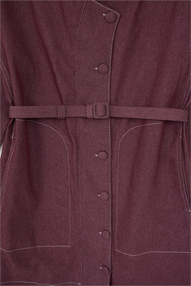Belly Kontrast Dikiş Detaylı Pantolonlu Takım MÜRDÜM