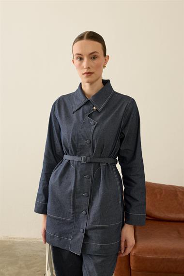 Belly Kontrast Dikiş Detaylı Pantolonlu Takım LACİVERT