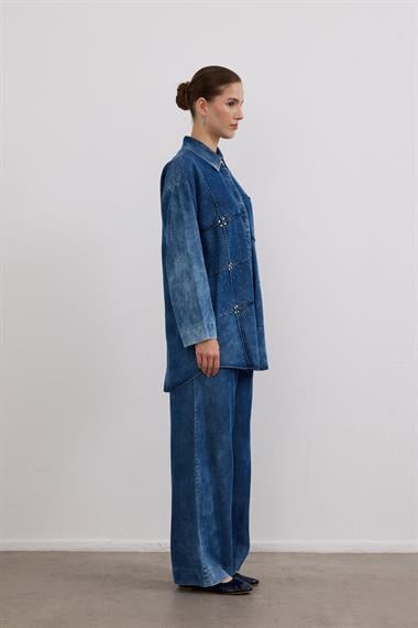 Biana Taş İşlemeli Pantolonlu Takım LACİVERT