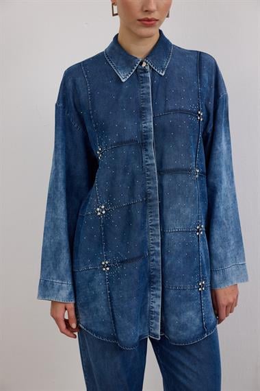 Biana Taş İşlemeli Pantolonlu Takım LACİVERT