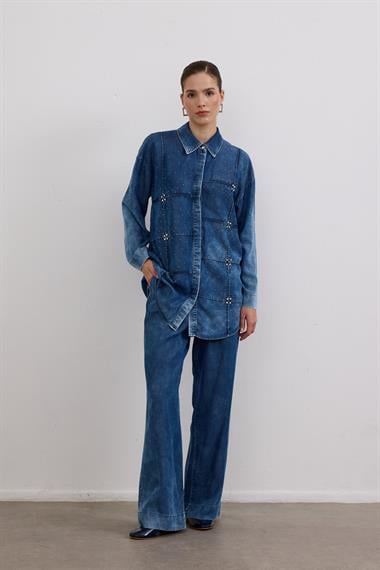 Biana Taş İşlemeli Pantolonlu Takım LACİVERT