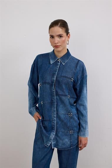 Biana Taş İşlemeli Pantolonlu Takım LACİVERT