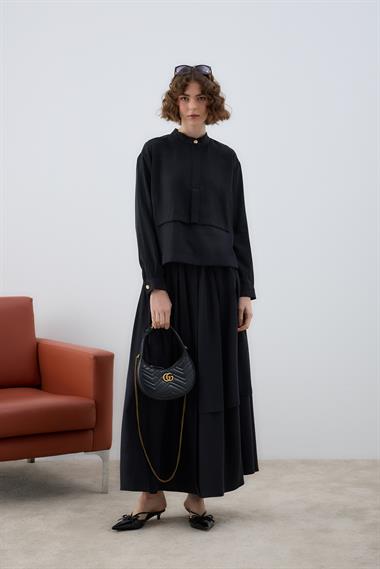 Bianca Allerli Asimetrik Etekli Takım SİYAH