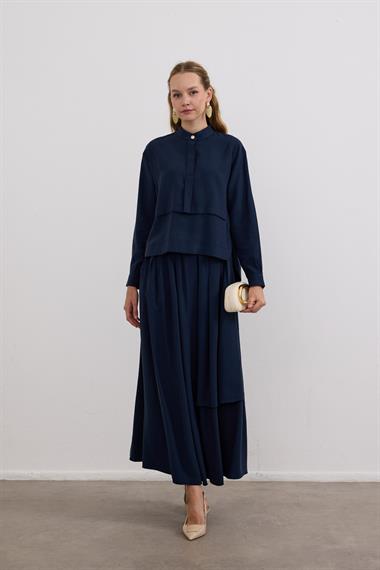 Bianca Allerli Asimetrik Etekli Takım LACİVERT