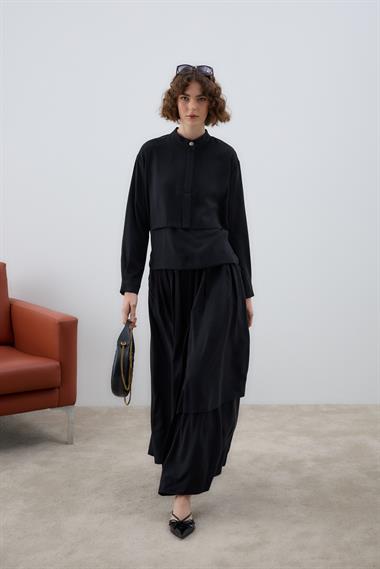 Bianca Allerli Asimetrik Etekli Takım SİYAH