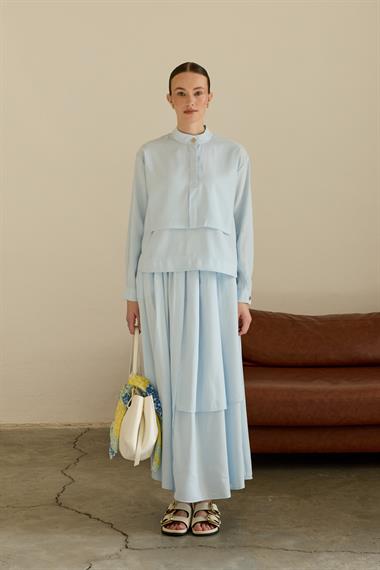 Bianca Allerli Asimetrik Modal Etekli Takım MAVİ