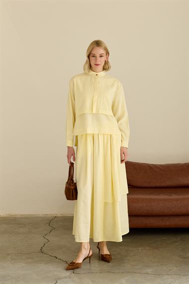 Bianca Allerli Asimetrik Modal Etekli Takım SARI