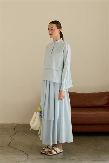 Bianca Allerli Asimetrik Modal Etekli Takım MAVİ