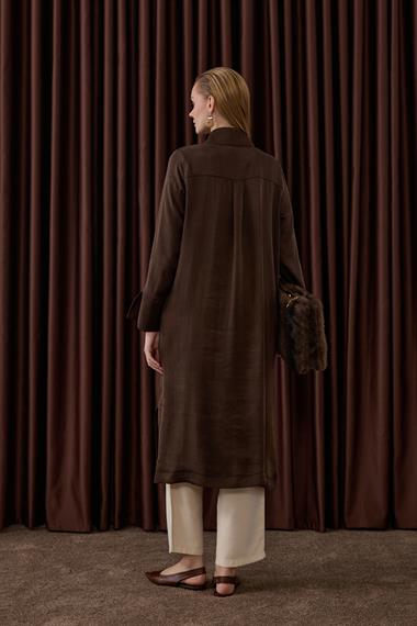 Calvin Aller Cep Detaylı Uzun Tunik KAHVERENGİ