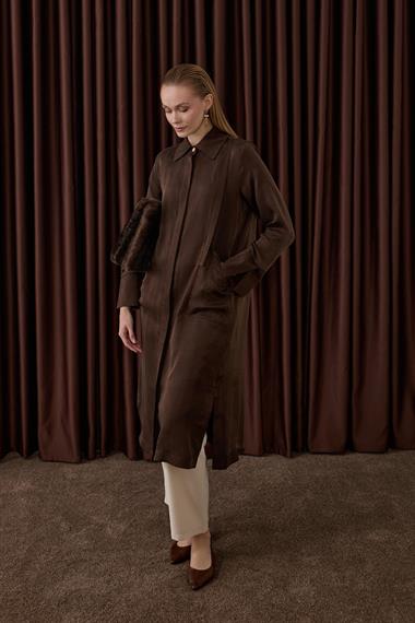 Calvin Aller Cep Detaylı Uzun Tunik KAHVERENGİ