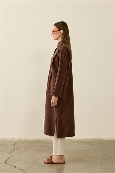 Calvin Allerli Cep Detaylı Modal Uzun Tunik KAHVERENGİ