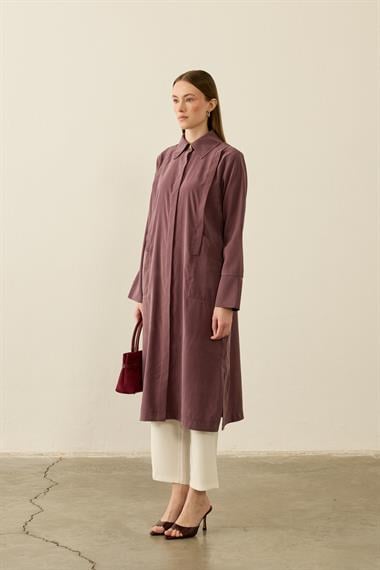 Calvin Allerli Cep Detaylı Modal Uzun Tunik MÜRDÜM