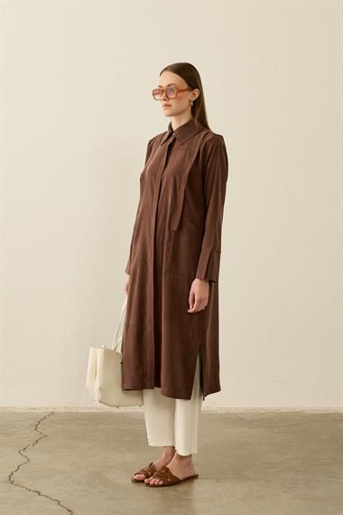 Calvin Allerli Cep Detaylı Modal Uzun Tunik KAHVERENGİ