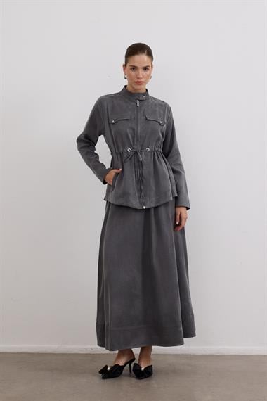 Candy Belden Bağcıklı Etekli Takım GRİ