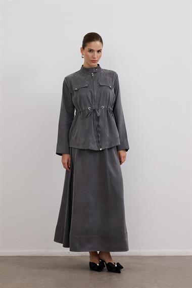 Candy Belden Bağcıklı Etekli Takım GRİ