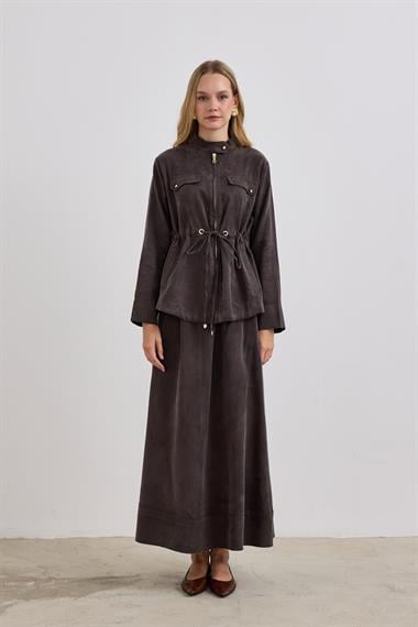 Candy Belden Bağcıklı Etekli Takım KAHVERENGİ