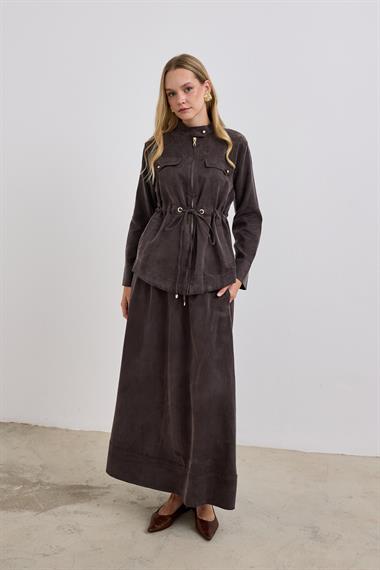 Candy Belden Bağcıklı Etekli Takım KAHVERENGİ