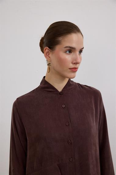 Capri Asimetrik Cepli Uzun Tunik KAHVERENGİ