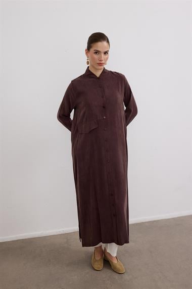 Capri Asimetrik Cepli Uzun Tunik KAHVERENGİ