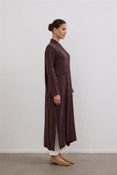 Capri Asimetrik Cepli Uzun Tunik KAHVERENGİ