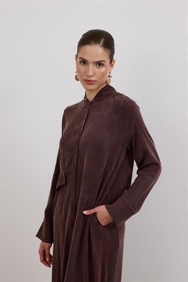 Capri Asimetrik Cepli Uzun Tunik KAHVERENGİ